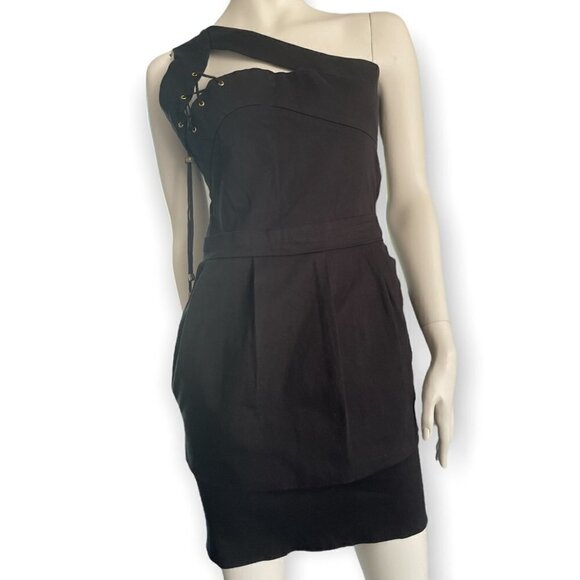 𝅺PREEN • Lace-up One Shoulder Mini Dress - Picture 1 of 10